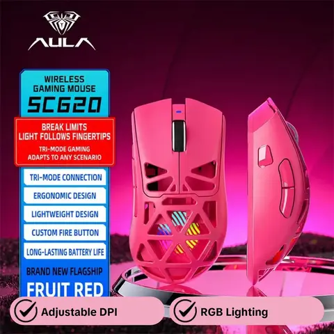 Aula Sc620 Tri-Mode Hollow Gaming Mouse, Gaming Peripherals, Gaming PC Accessories, Adjustable Dpi 6 Levels, Lightweight Design, Cool RGB Lighting, Type-C Charging, Compatible with Laptops/pcs