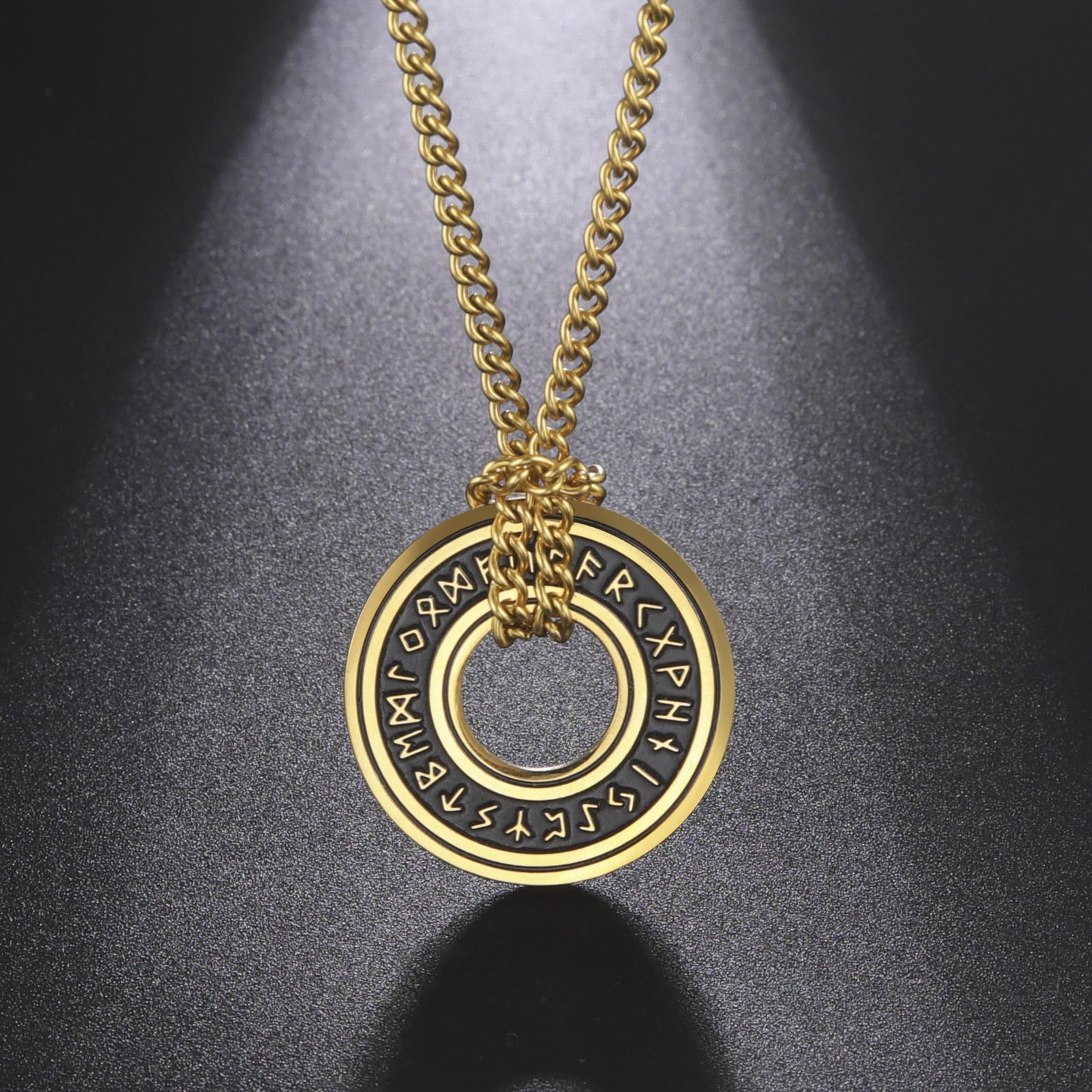 LIKGREAT Vintage Nordic Rune Necklaces for Men Stainless Steel Norse Runes Viking Jewerly Pagan Pendant Amulet Gift Hot Sale