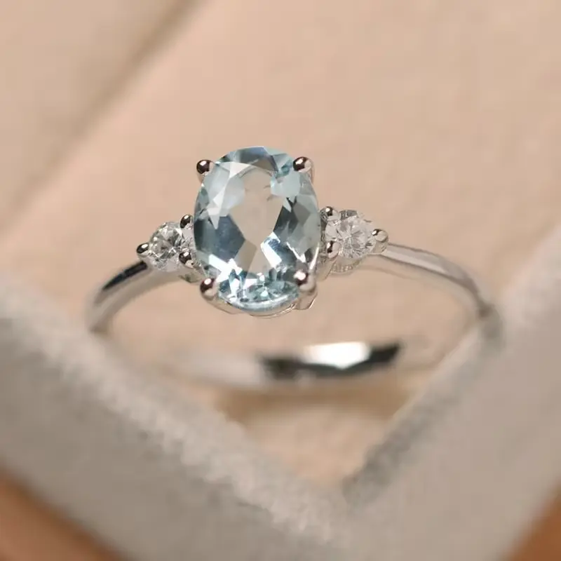 Elegant Promise Ring Adjustable Open Design, Embedded Light Blue Oxidized Zircon Jewelry, Daily Fashion Accessory, Luxurious Gift