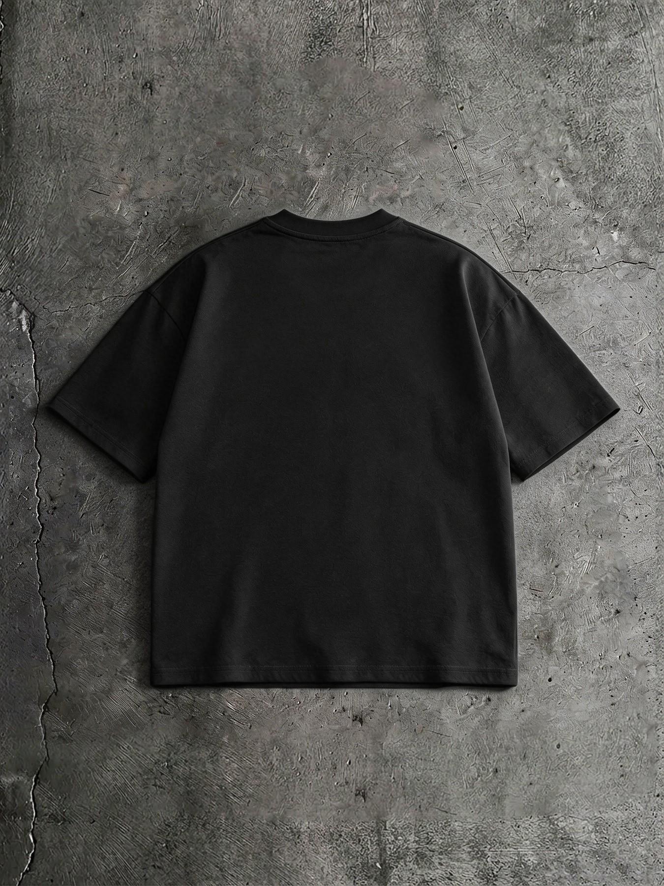 Dark Style Keep It Quiet Metal Letter T-Shirt, Men's American Hip-Hop Oversize Loose Short Sleeve, Trendy Personality Portrait Top