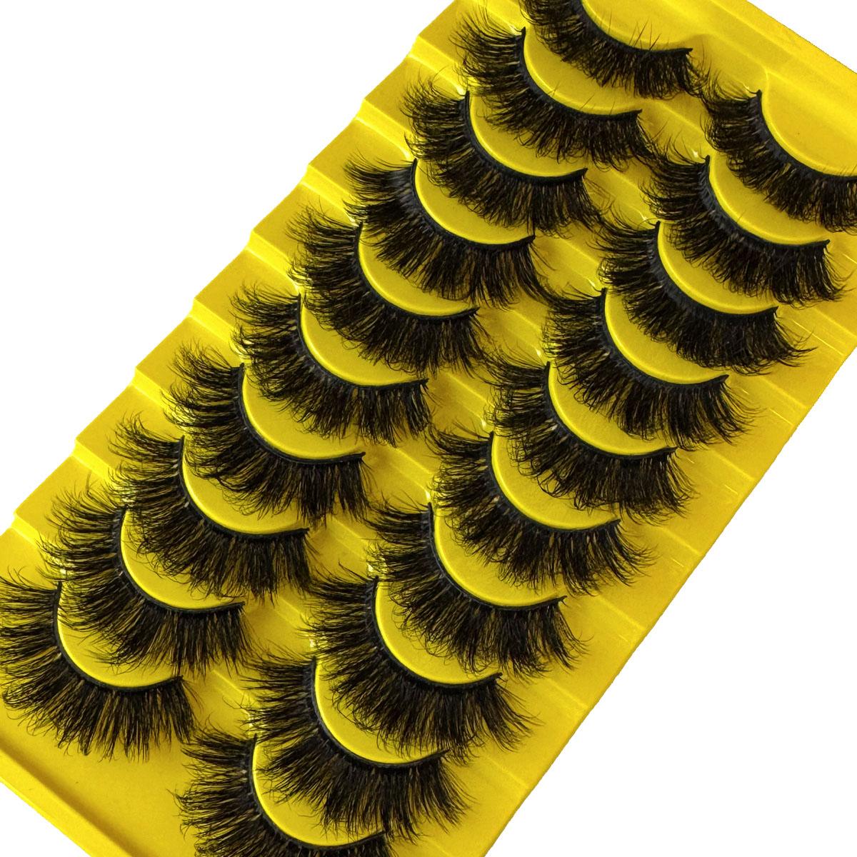 10 pairs of artificial mink false eyelashes, False Eyelash Set, 3D multi-layer fluffy eyelashes, thick and soft cat eye eyelashes, 10-18mm, suitable for beginners, reusable, black, creating a dramatic thickening effect
