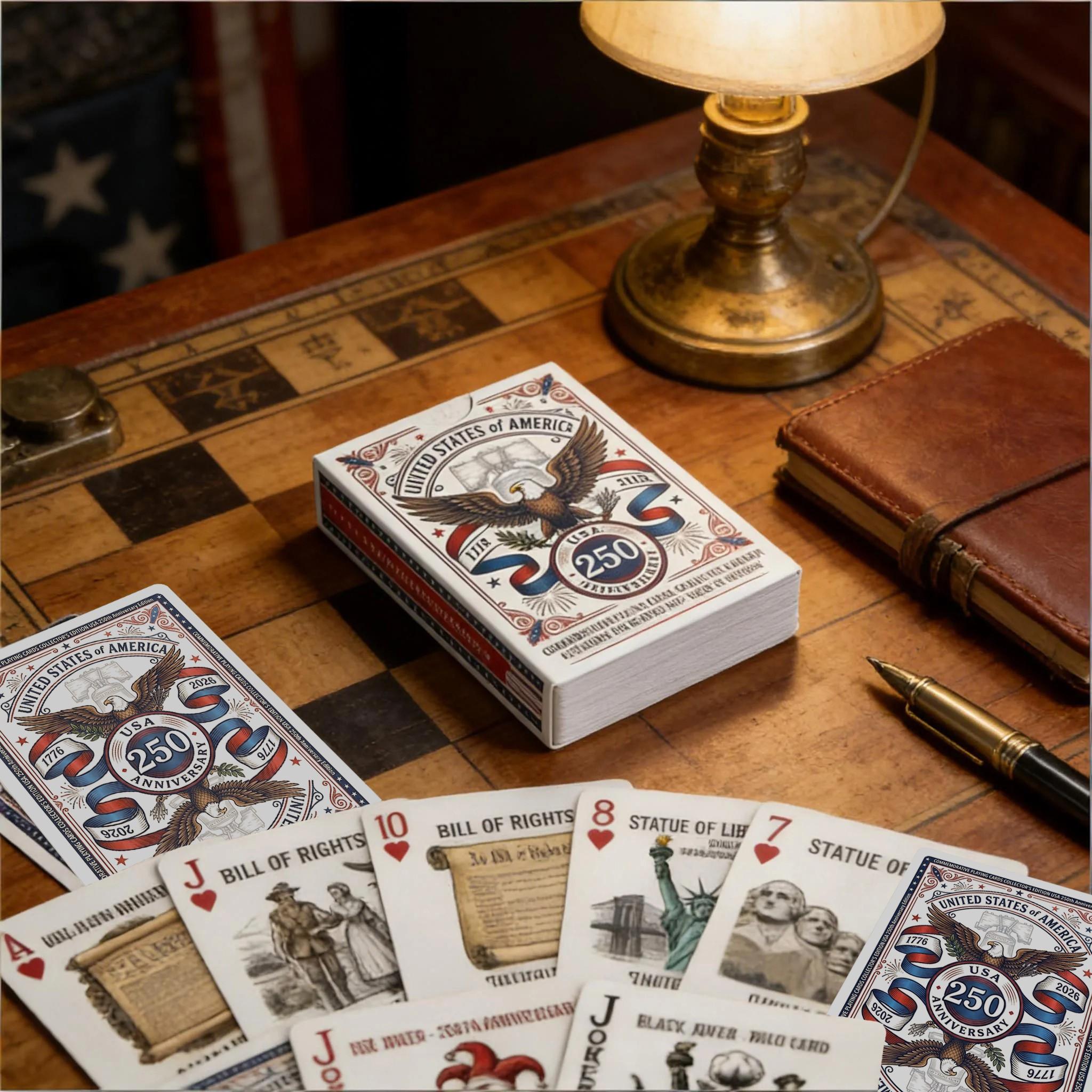 250th Anniversary USA Semiquincentennial Freedom Eagle Poker Cards, Innovation And Space, 1776-2026 Commemorative Deck, Standard Size Premium Playing Cards, Patriotic Holiday Collectible, Versatile Use