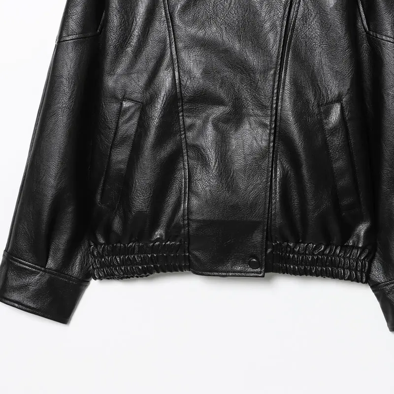 【Black Friday】Women's Stand-Collar Faux Leather Jacket, Streetwear, Long Sleeve Coats for Spring & Fall, Waterproof & Windproof Clothes for Daily Wear, Oversized Jacket, Casual Fashionable Collared Outerwear