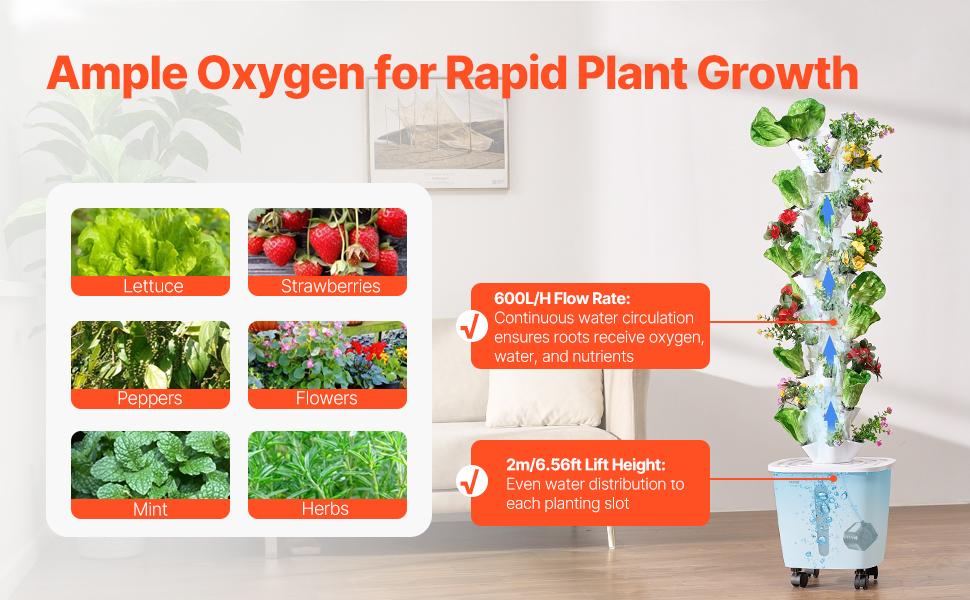 VEVOR Hydroponic Growing System, 50 Pods Vertical 10 Tiers Hydroponic Tower, Rolling Hydronic Garden with Water Pump Wheels, Indoor Plants Germination Kit for Herbs Fruits Vegetables