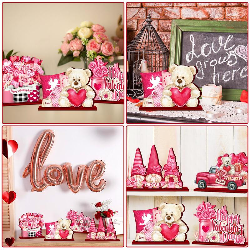 St. Patrick's Day & Valentine's Day Reversible Gnome Wood Signs, Double Sided Irish Theme Wooden Standing Blocks & Love Car Rose Truck Heart Decor, Table Centerpiece for Tiered Tray Farmhouse Kitchen, Ideal for Irish Families, Gnome Lovers & Couples Gift