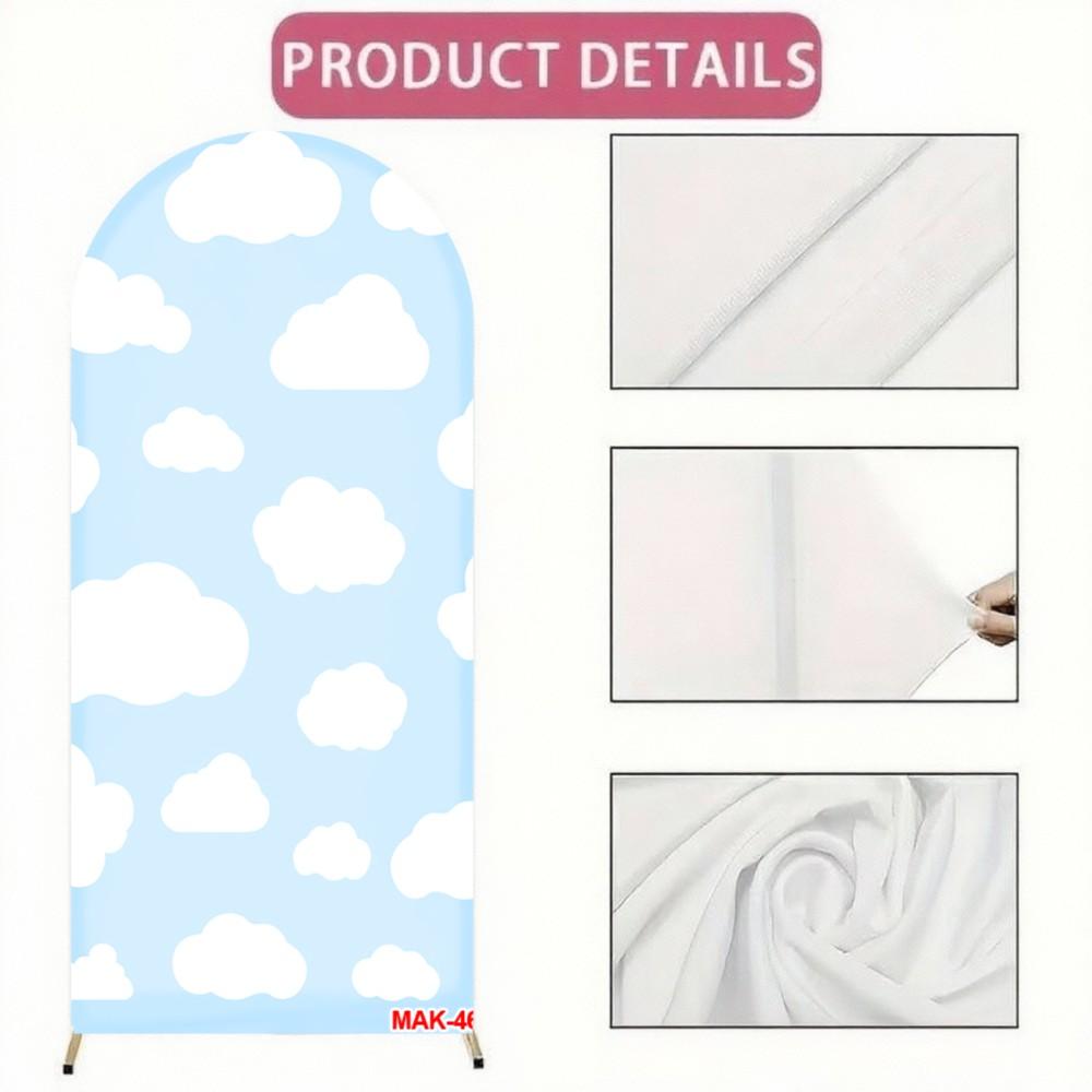Blue Sky White Clouds Arch Backdrop Cover Custom 2-Sided Fabric for Baby Shower Birthday Party Decoration Decor Background