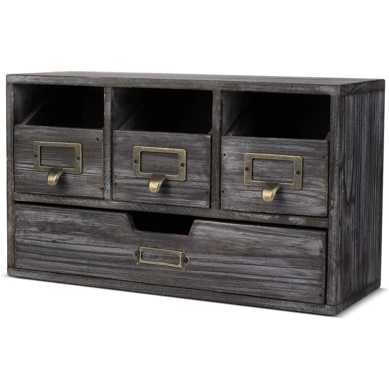 Apothecary Cabinet with 4 Drawers - Vintage Rustic Wood Desktop Organizer for Home & Office Supplies - Tabletop Wooden Storage for Catalog, Card, Jewelry, Makeup, Craft & Tools
