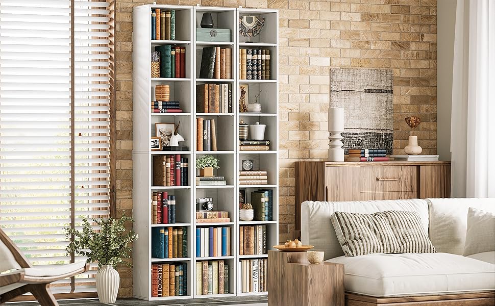 IRONCK Tall Narrow Bookshelf 8 Tiers, Compact Corner Bookcase, Easy to Match for Living Room, Office, Study, Bedroom