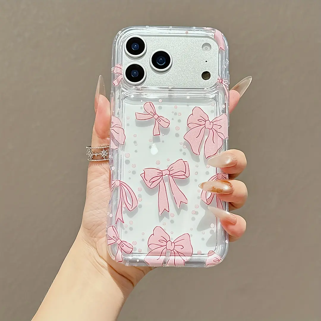 Beautiful Pink Bow Transparent Phone Case, Suitable For IPhone 17 16 15 14 Plus 13 12 11 Pro Max X XS XSMAS Series Protective Case, Lightweight And Fashionable, Shock-Absorbing And Anti Drop Soft Case, Stylish Gift