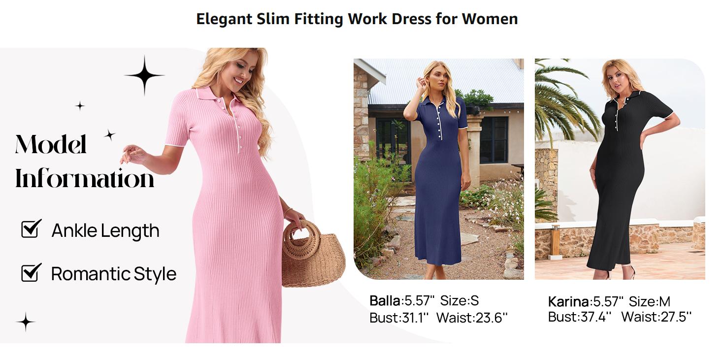 MEROKEETY Women's V Neck Ribbed Knit Maxi Dress Button Short Sleeve Slim Fit Bodycon Sweater Dress