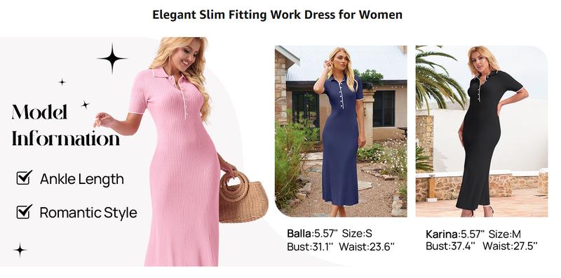 MEROKEETY Women's V Neck Ribbed Knit Maxi Dress Button Short Sleeve Slim Fit Bodycon Sweater Dress MEROKEETY Women's V Neck Ribbed Knit Maxi Dress Button Short Sleeve Slim Fit Bodycon Sweater Dress