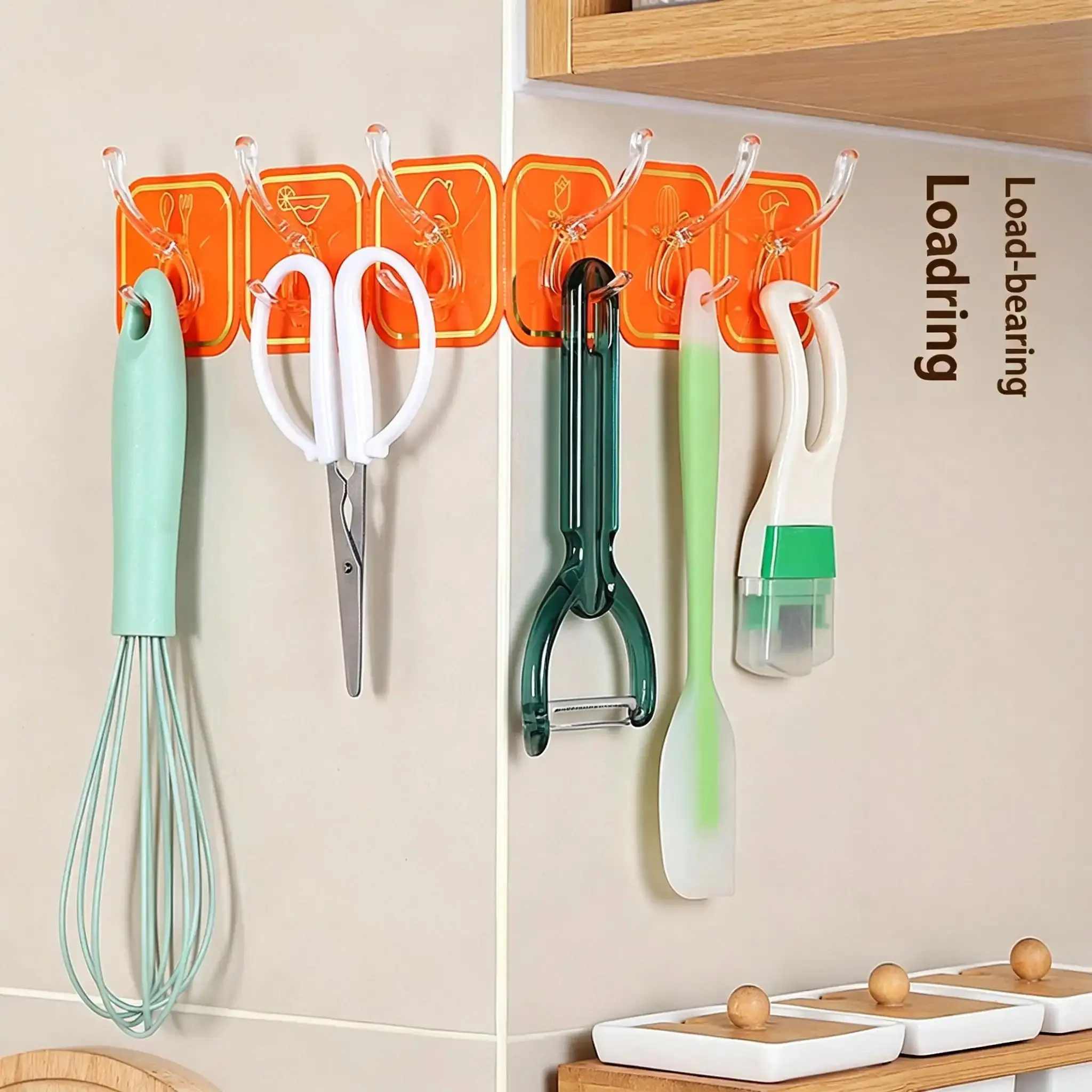 1/2 Pairs Self-Adhesive 6-Hook Strip, Multi-Purpose Wall Mount Hangers, Perfect for Hanging Keys, Towels, Bags and Small Household Items, No Drilling Needed, Easy-Install Practical Home Organizing Accessories-MM1