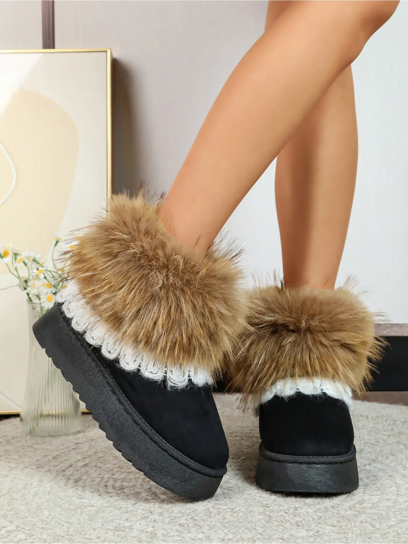Women's Sweet Cool Style Lace-Up High Neck Snow Boots, Thick Sole Invisible Height Increase, Warm Cotton Boots, Versatile Ankle Boots