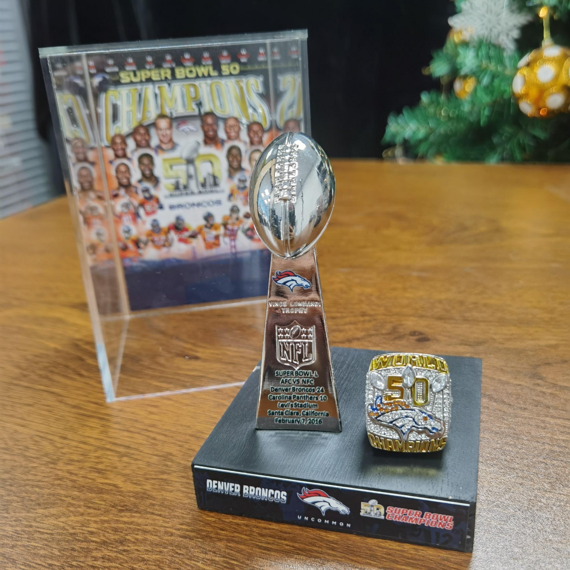Football Champion Trophy Set, Perfect Broncos Display Case, High-Quality Design, Sports Collectible, Ideal Gift for Sports Enthusiasts, Christmas & Birthday Present 1998/1999/2016