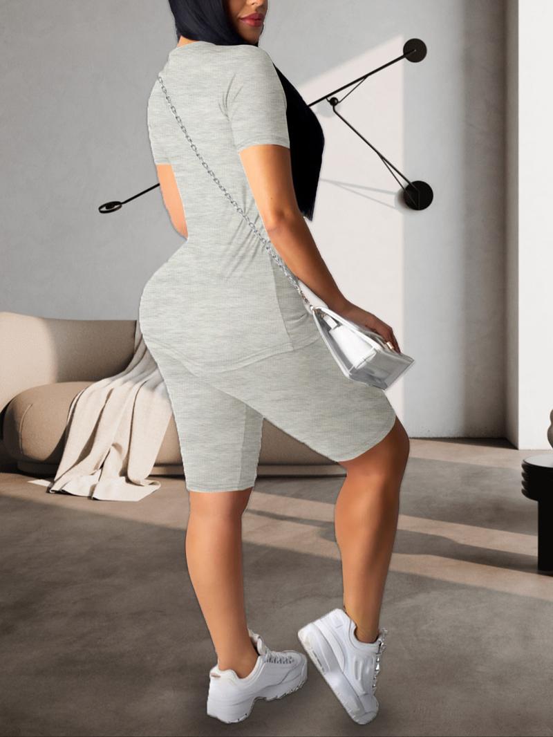 Two-piece Set Women's Plain Round Neck Tee & Skinny Shorts Set, Summer Clothes Women, Short Sleeve Crew Neck T-shirt & Shorts, Casual Summer Clothes for Outdoor, Cute Summer Outfit