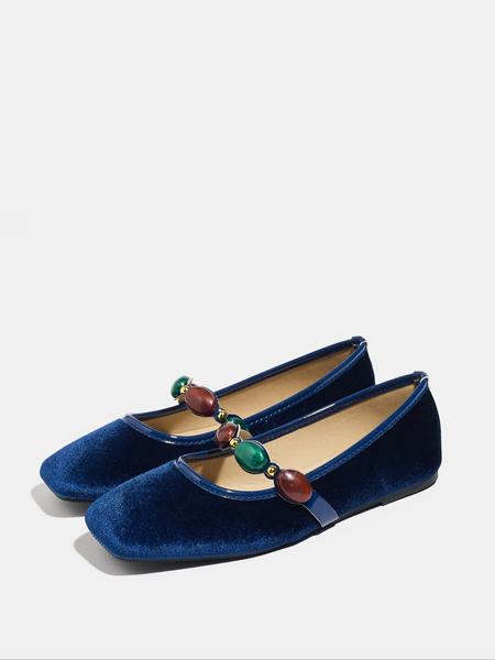 Women's Plus Size Retro Flat Shoes Slip-On Comfortable Soft Sole Mary Jane Flats with Gem Decoration Casual Commuter Shoes All Seasons Footwear