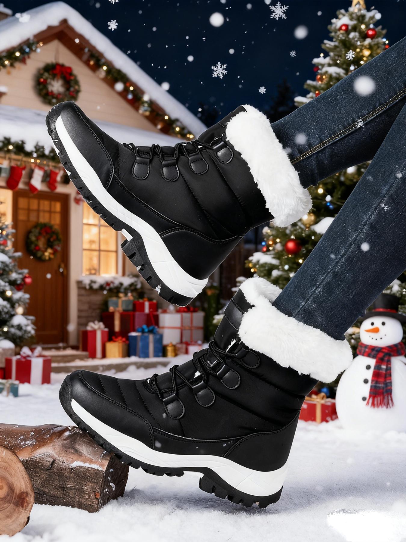 Women's High-Top Lace-Up Hiking Boots, Trekking Shoes, Warm Outdoor Shoes, Durable Outdoor Snow Boots with Fleece Lining, Comfortable for Daily Wear and Outdoor Activities, Christmas Gift, Casual Hiking Shoes