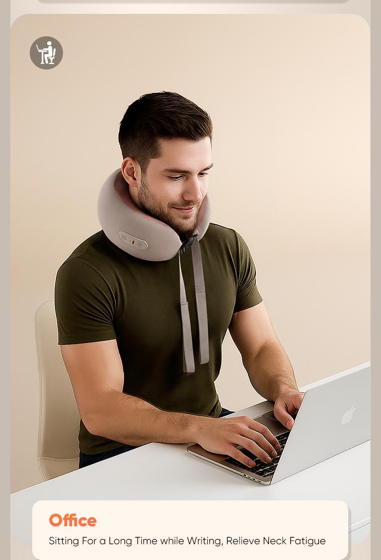 CINCOM U-Shaped Neck Massager Pillow（Mocha Coffee） for Cervical Support, with Soothing Heat & Kneading, 360° Memory Foam Support, Cordless, Rechargeable & Portable, Perfect Gift for Black Friday, Thanksgiving, Christmas, Birthdays & More