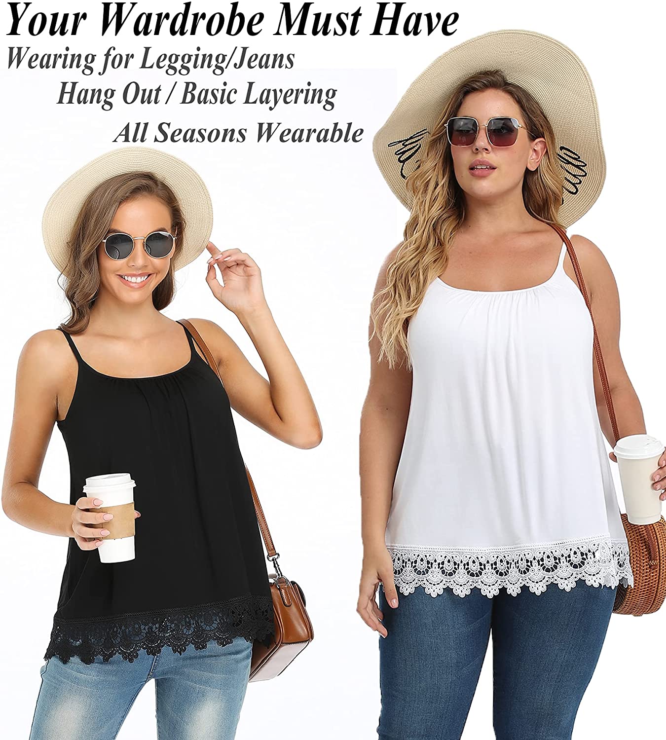 Women's Cute Summer Tank Top with Built in Bra Loose fit Casual Flowy Swing Pleated Cami Vest Adjustable Strap Sleeveless Soft Womenswear, Regular Size Camisole, Plus Size Clothing