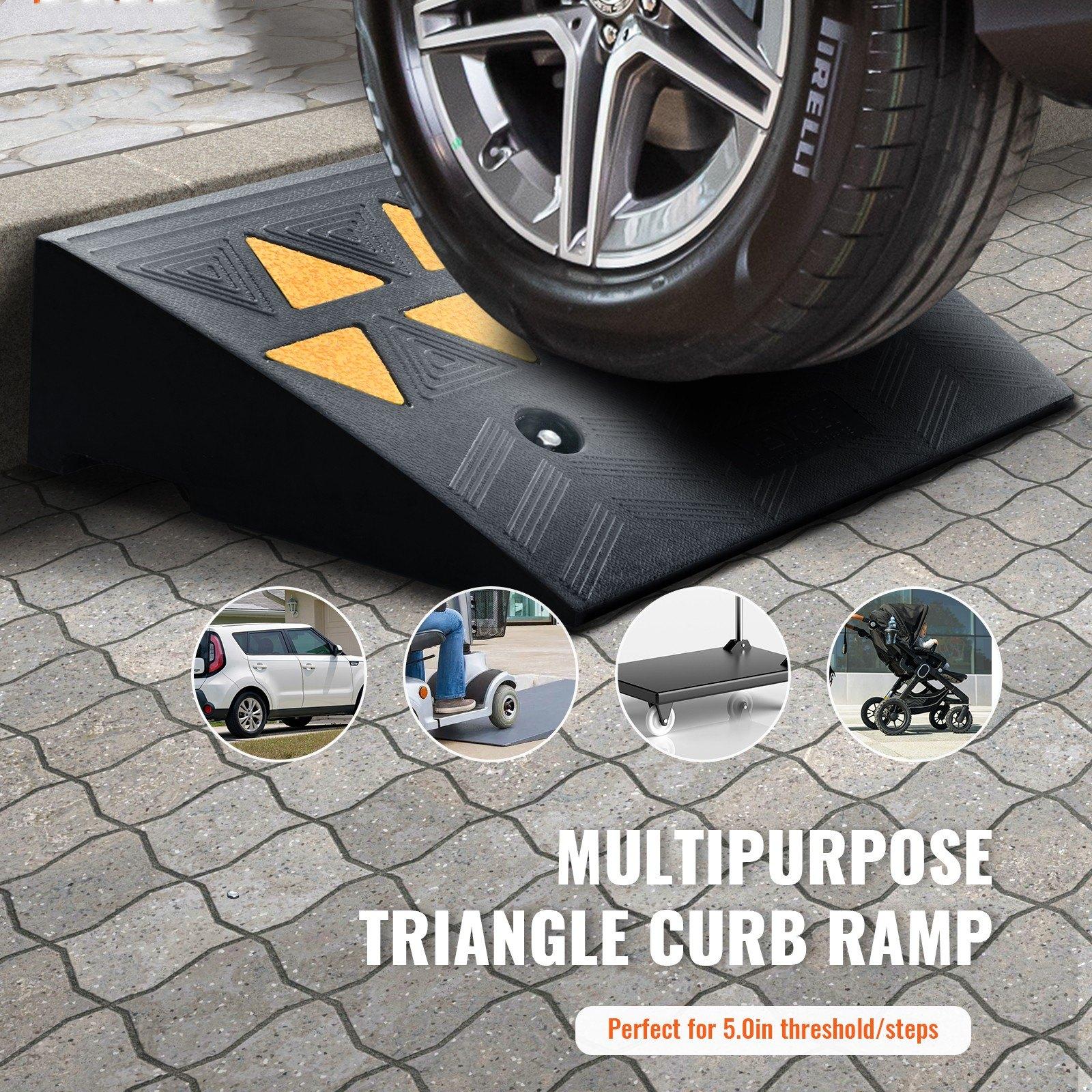 Rubber Curb Ramp 2 Pack, 5" Rise Height Heavy-Duty 33069 lbs/15 T Capacity Threshold Ramps, Driveway Ramps with Stable Grid Structure for Cars, Wheelchairs, Bikes, Motorcycles
