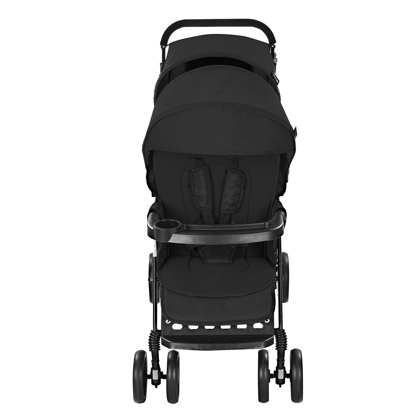 VEVOR Lightweight Foldable Tandem Double Stroller with Tandem Seating, Adjustable Backrest, Adjustable Footrest, Wrap Harness, Storage Tray, Storage Basket, Push Handle, for Newborns (Newborn Baby Stuff), Outdoor Walks (Black)