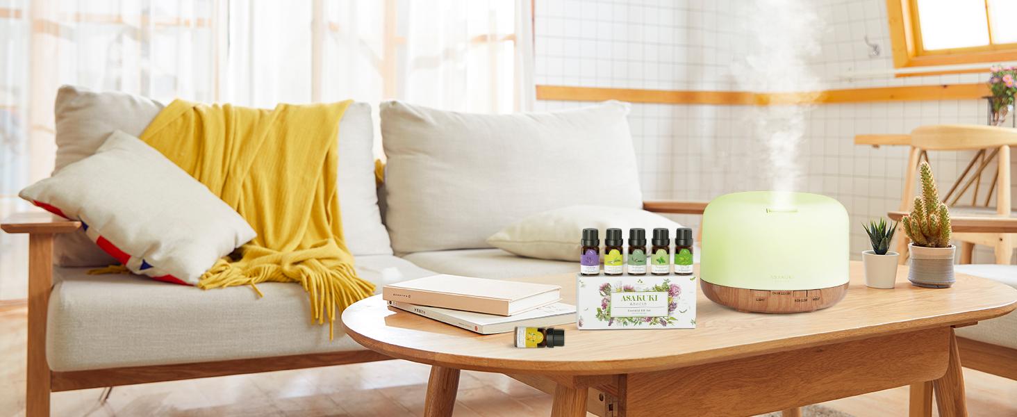 ASAKUKI 500ml Essential Oil Diffuser for Home, Aromatherapy Humidifiers, Auto-Off, Room Decor, Air Purifier, Aromatic Ambient Mist Nebulizer Relaxing