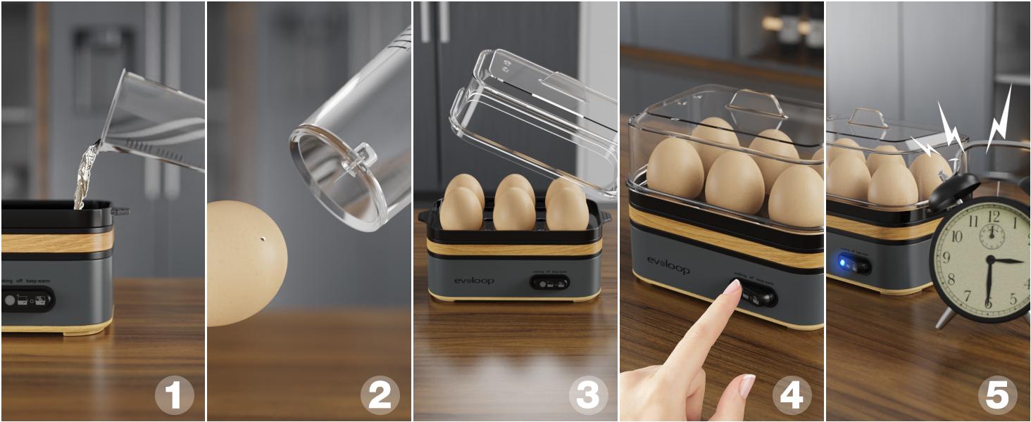 【summervibes】EVOLOOP Rapid Egg Cooker 6 Egg Capacity BPA free Electric Egg Cooker for Hard Boiled Eggs, Poached Eggs, Scrambled Eggs, or Omelets，Easy and Convenient Way to Prepare Delicious Eggs ,outdoor gear Kitchen Appliances