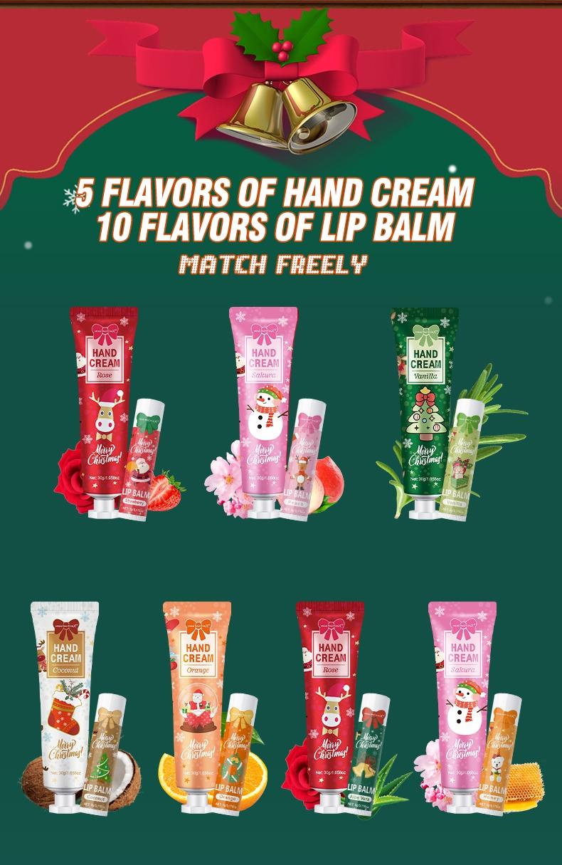 Christmas Gift Set Including Lip Balm, Hand Cream, Christmas Cards, Bags, Perfect for Holiday Gifts, New Year Parties, Decorations