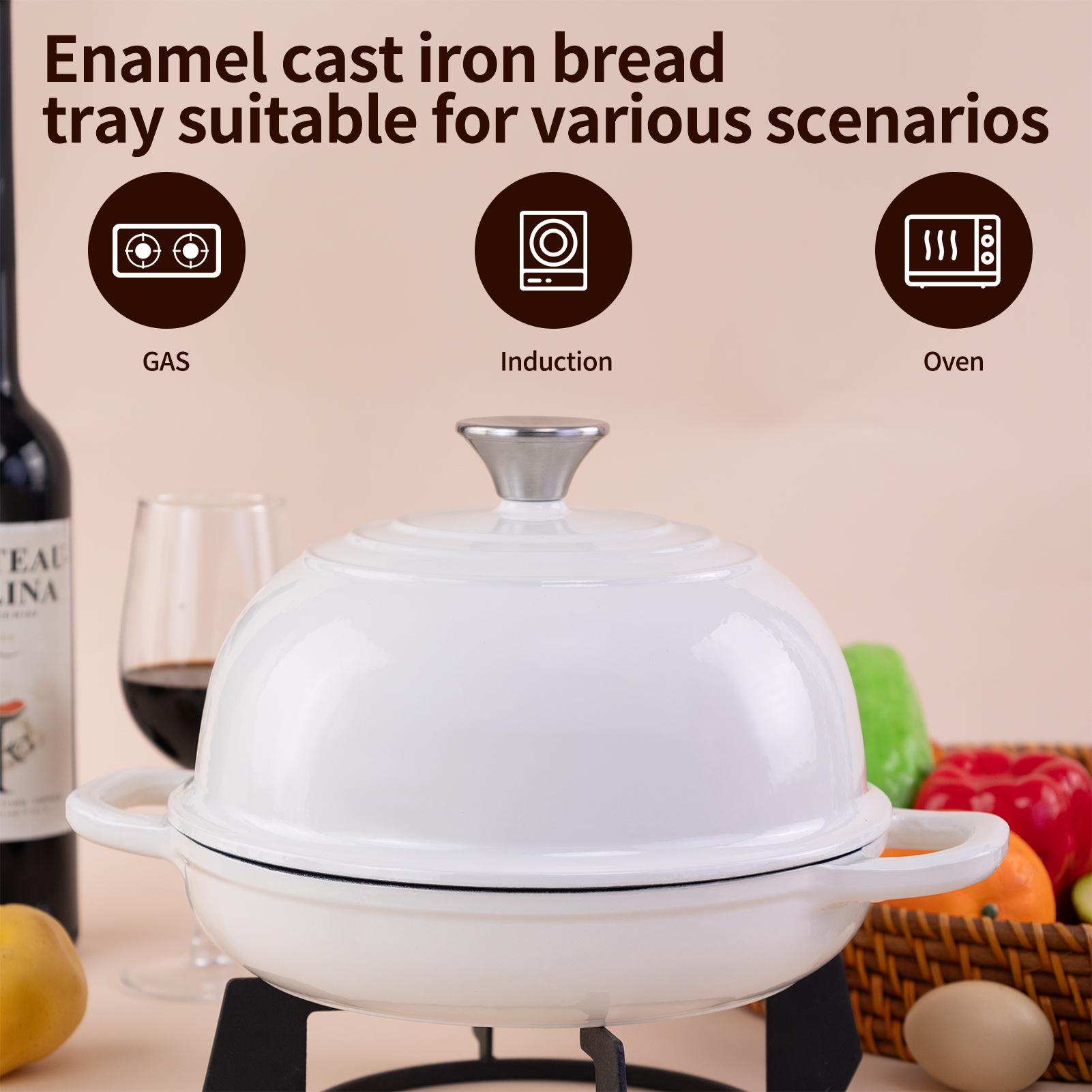 High quality enamel cast iron Dutch pot with lid enamel pot, non stick pot, bread oven set for baking sour bread, suitable for frying, baking, stir frying, stewing, etc., essential for homemade bread, ideal perfect gift, 5 quarts