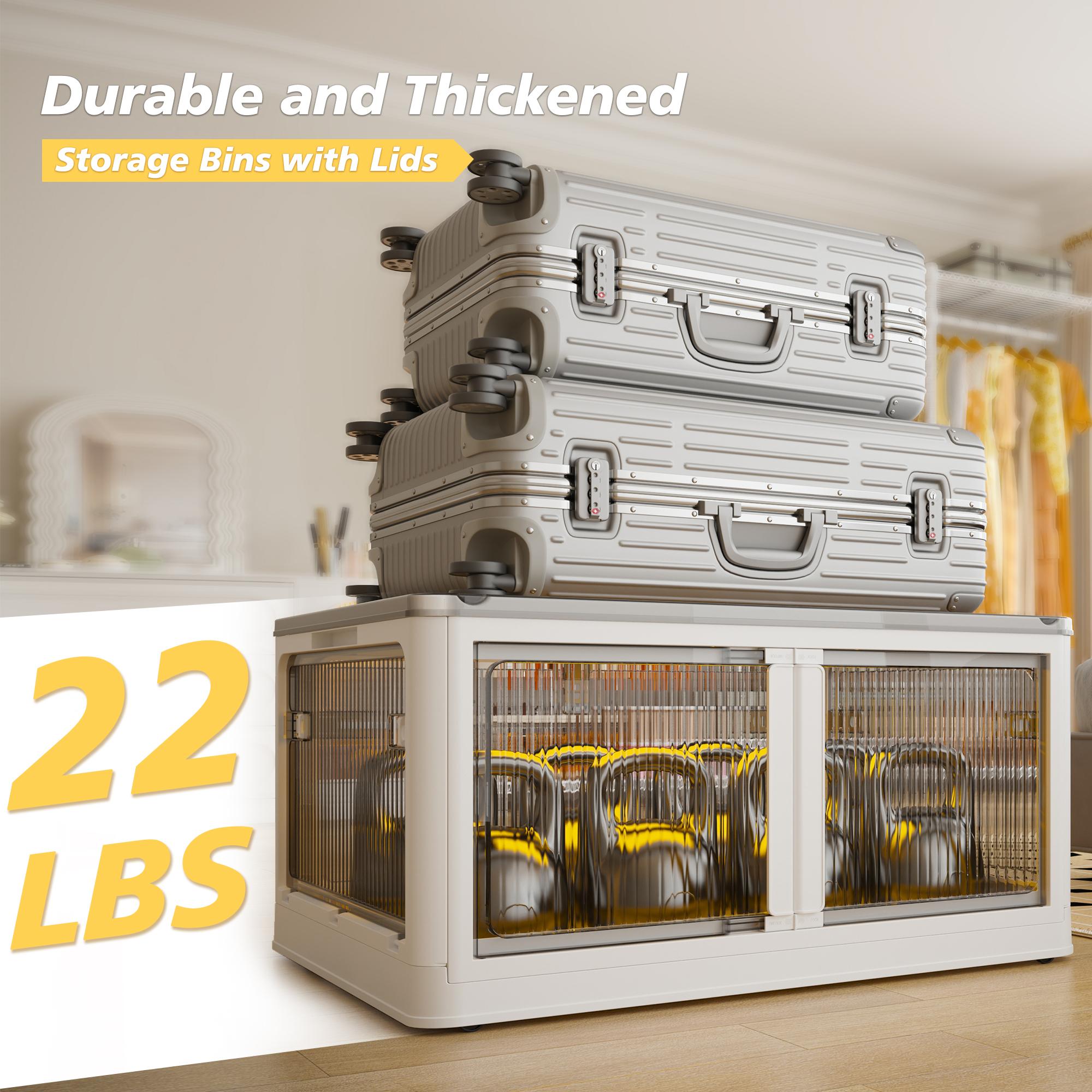 Raybee Stackable with Wheels Storage Organizer, Large Plastic Storage box with Lid Collapsible Storage Bins for Closet Organizers, Storage Containers Box for Bedroom Office