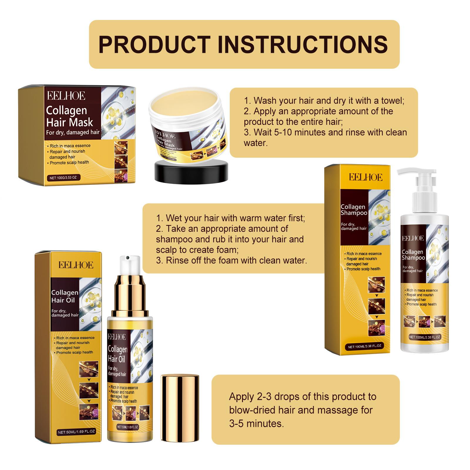 Eelhoe Collagen Hair Oil, Repair Split Ends, Improve Hair Quality, Nourish and Smooth Hair, Essential Hair Care Balm, Single Item