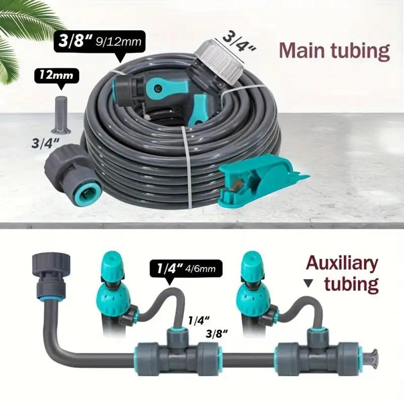 New 66ft-16ft Drip Irrigation Sprinkler Set, Garden Automatic Watering System, Pe Soft Tube Adjustable Mist Spray Nozzle Kit