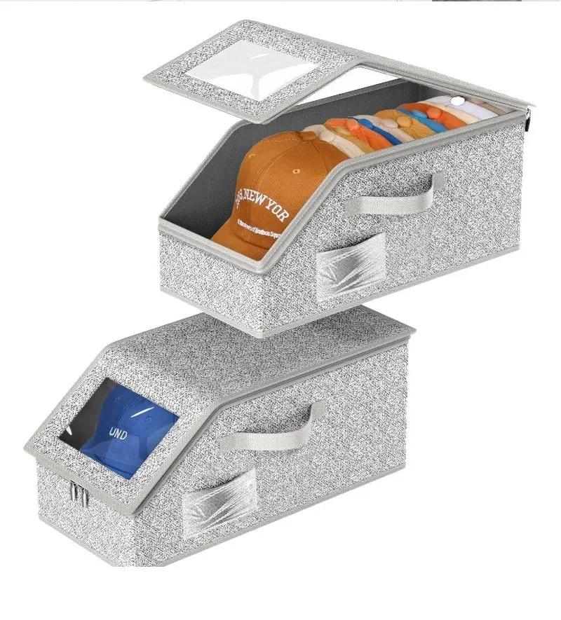 Hat Storage Box Foldable Zipper Baseball Cap Storage Box Wardrobe Storage Boxes Storage Non-woven Dustproof Storage Box