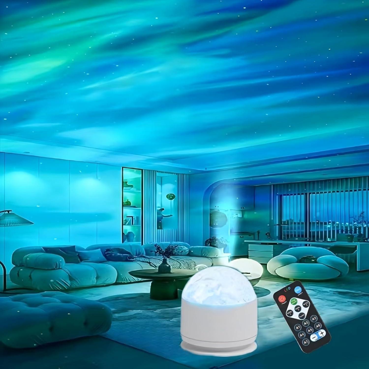 7-Color Music-Synced Bluetooth Full HD Starry LED Star Projector Lamp - 2 Scenes (Ocean Wave, 3D Water Ripple) Cool Tech Gadget for Bedroom Room Decor
