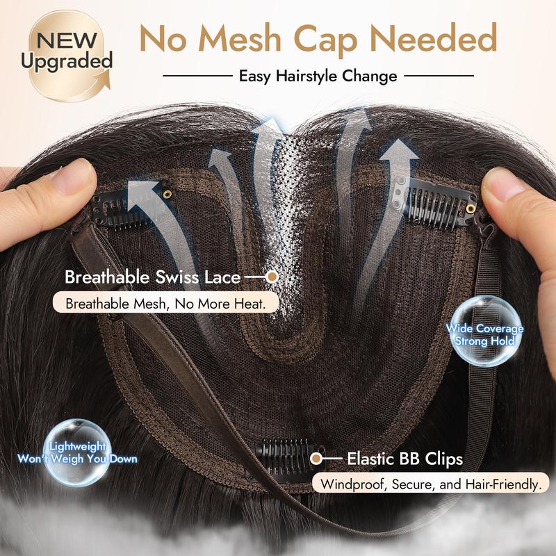 Hair Topper Clip in Bangs, 3D 360° Cover Hair Toppers for Women with Thinning Hair,  Fluffy Toppers Hair Pieces for Women