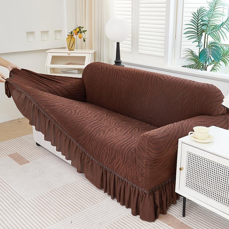 1pc Solid Color Microfiber Water Wave Elastic Stretch Sofa Cover, Elastic Couch Cover, Elastic Sofa Slipcover, Slip Resistant Sofa Protector with Skirt, Easy Care Dust Cover for 1 to 4 Seater Sofas, Home Decoration