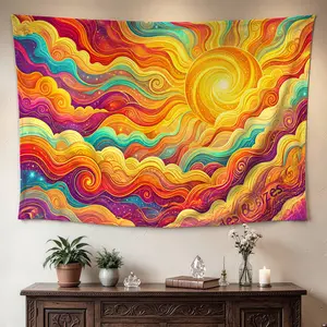 Colorful Abstract Sun Swirls Celestial Wall tapestryLarge size Printed Horizontal Tapestry blanketPolyester Fabric Wall Hanging for living roombedroomNo Installation RequiredIndoorOutdoorGift for Family and Friends