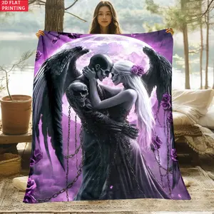 1-Pack Winged Demon Pattern Blanket - Lightweight Home Bedding Blanket for Sofas, Beds, Travel, Camping, Living Rooms, Offices, and Chairs - Soft and Warm Digitally Printed Blanket with 2D Flat Pattern