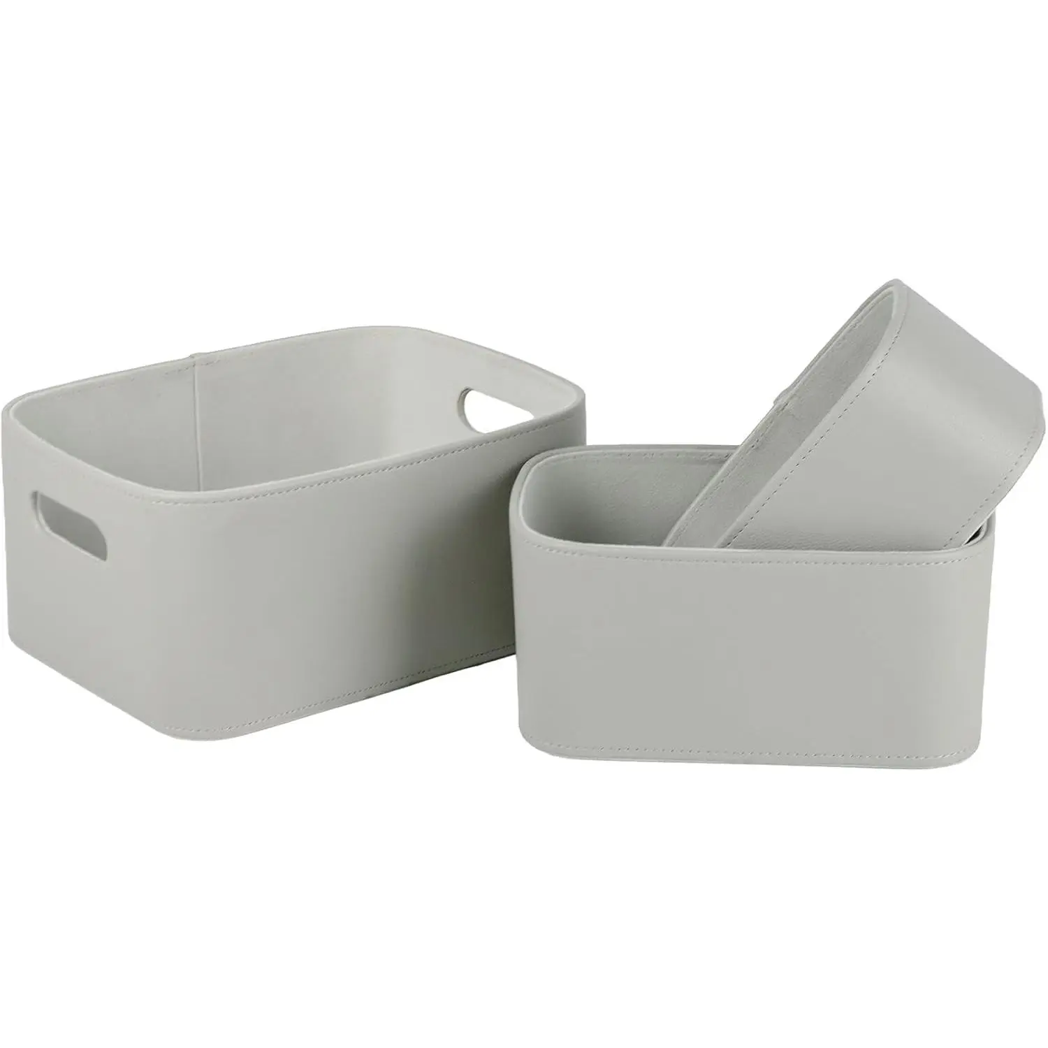 Faux Leather Storage Baskets Bins with  Lining for Organizing, Storage, Gifts, Set of 3 Nesting Shelf Baskets Decorative Storage Boxes for  Organization (Grey)