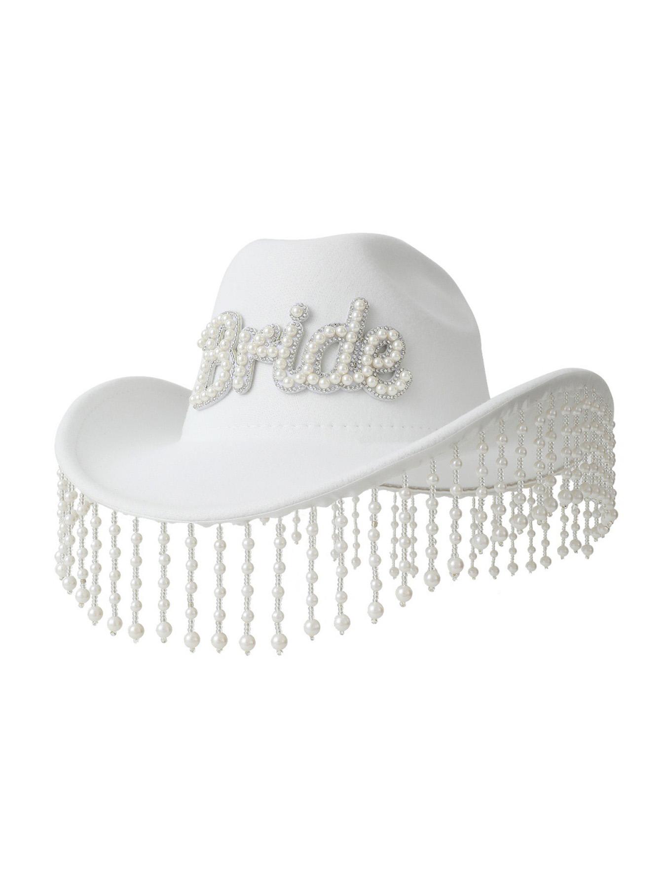 Pearl Fringe Bridal Cowboy Hat, Essential for Bachelorette Party Photos, Bride Letter Decoration, Western Style Wedding Accessory