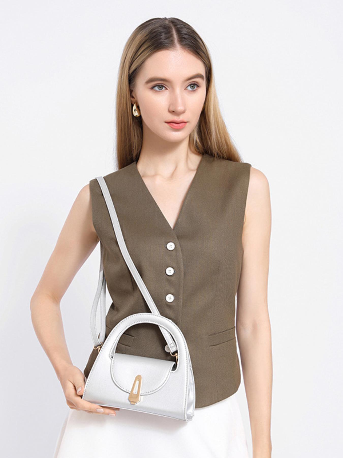 2026 Summer New Half Circle Bag, Solid Color Commuter Retro Lock Buckle Handbag, Trendy Casual Crossbody Bag for Women