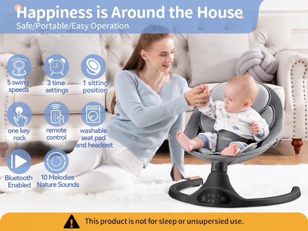 LAREX Baby Swing for Infants | Electric Bouncer for Babies,Portable Swing for Baby Boy Girl,Remote Control Indoor Baby Rocker with 5 Sway Speeds,1 Seat Positions,10 Music and Bluetooth (Black)