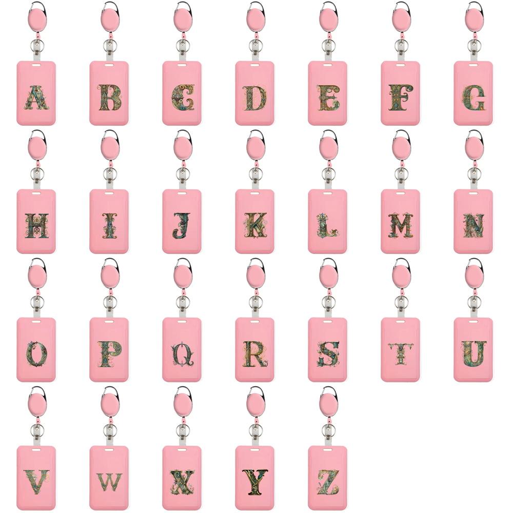 Letter Pattern Scalable ID Badge Holder, Creative Employee Card Container, Fashion Staff Card Holder, Durable Case Protector Pouch, Name Card Organizer, Retractable Badge Holder