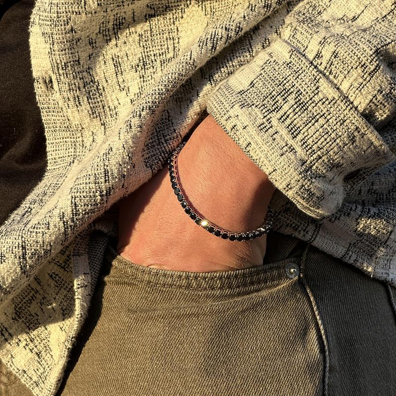 New Ronud D VVS1 Color Cut 3.0mm Black Synthetic Moissanite Tennis Bracelet for Women Men 6.5 CT Fine Jewelry B016