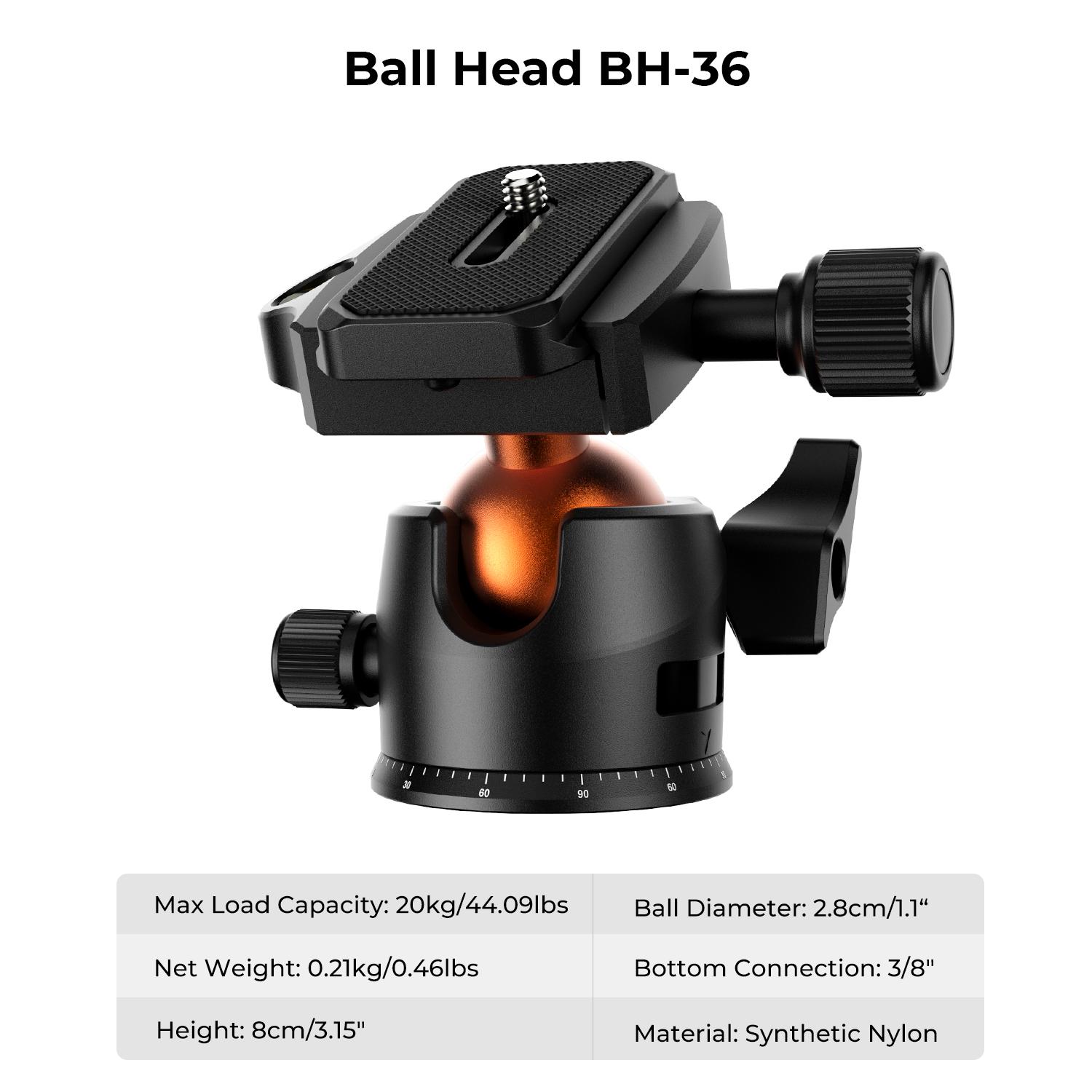 【K&F CONCEPT】K&F Concept 64 inch/163cm Camera Tripod,Lightweight Travel Outdoor DSLR Tripods with 360 Degree Ball Head Load Capacity 8kg/17.6lbs,Cellphone Clip for Smartphone Live Streaming Vlog O234A1+BH-36 ，deskmount