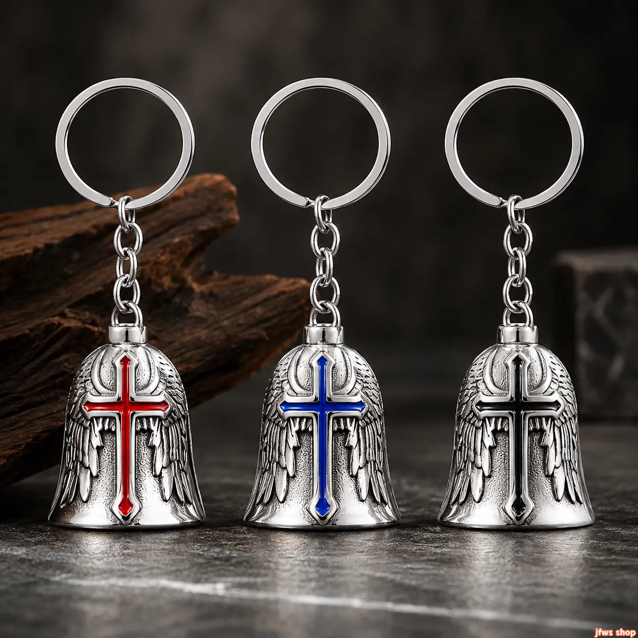 3Pcs Motorcycle Guardian Bell Set Punk Angel Wing Lucky Gremlin Ride Bells Vintage Biker Accessories Decor Protection Charm Amulet Gift for Riders