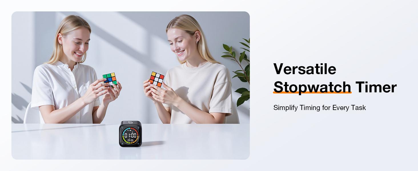 TK3 Pomodoro Timer Cube, Desk Productivity Timer with 5/10/30/60 Min Presets, Custom Countdown, Stopwatch, Clock, 3 Alarm, Silent, Vibrate & Sound Alert, for Task, ADHD, Study, Kitchen, Black