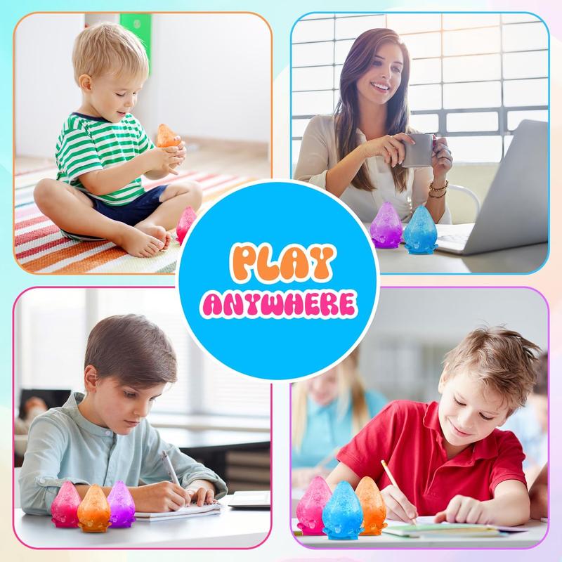 Colorful Ice  Sugar Squishy Stress Cube - Soft Plastic Sensory Play With Malt Sugar Balls, Transparent Blue Teardrop Design In Gift Box