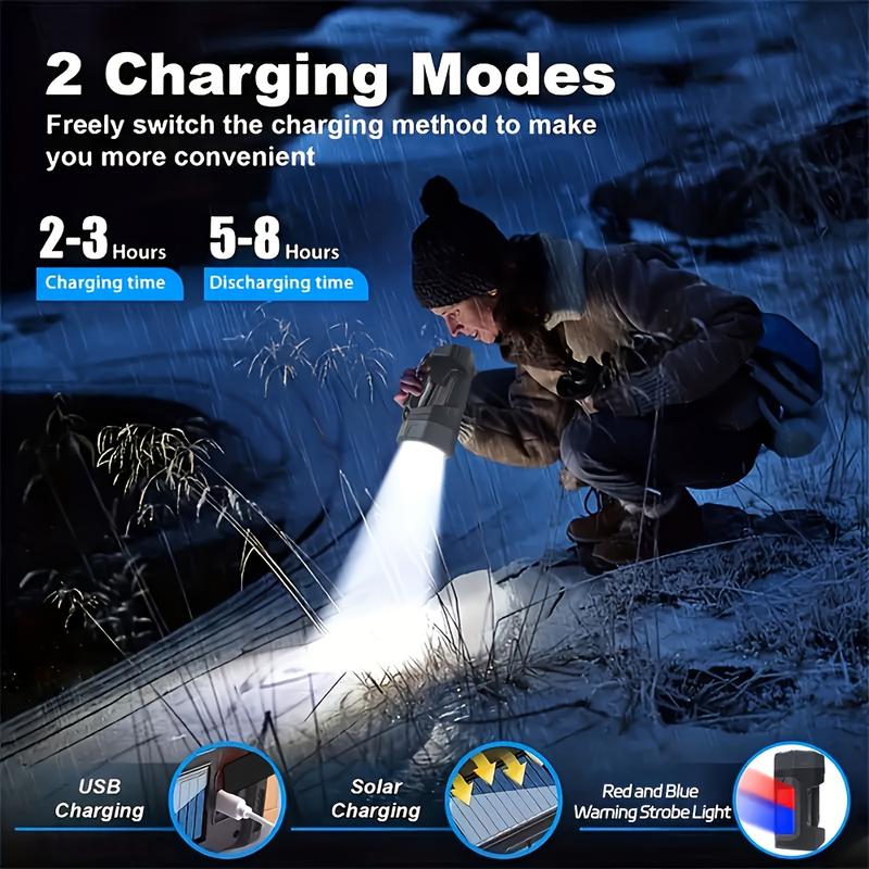 Rechargeable Spotlight Flashlight, Ultra-Bright LED Handheld Spotlight, USB-Charging Portable Lantern with Side Lighting, Strong Light Flashlight, Ideal for Emergencies, Hiking, and Camping