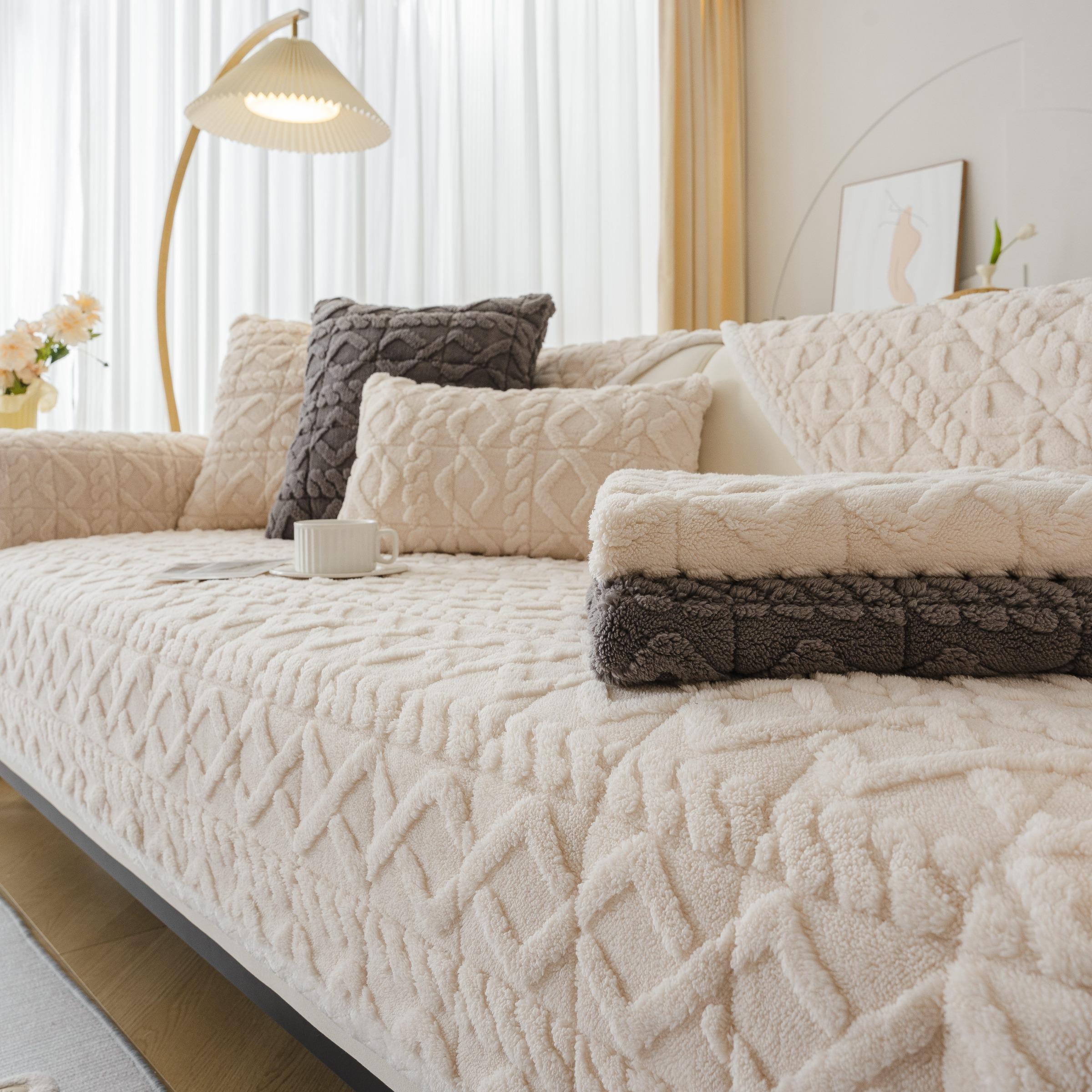 Simple Solid Velvet Sofa Cushion, European Style Soft Sofa Pad, Durable and Fashionable Furniture Accessory, All-Season Couch Protector